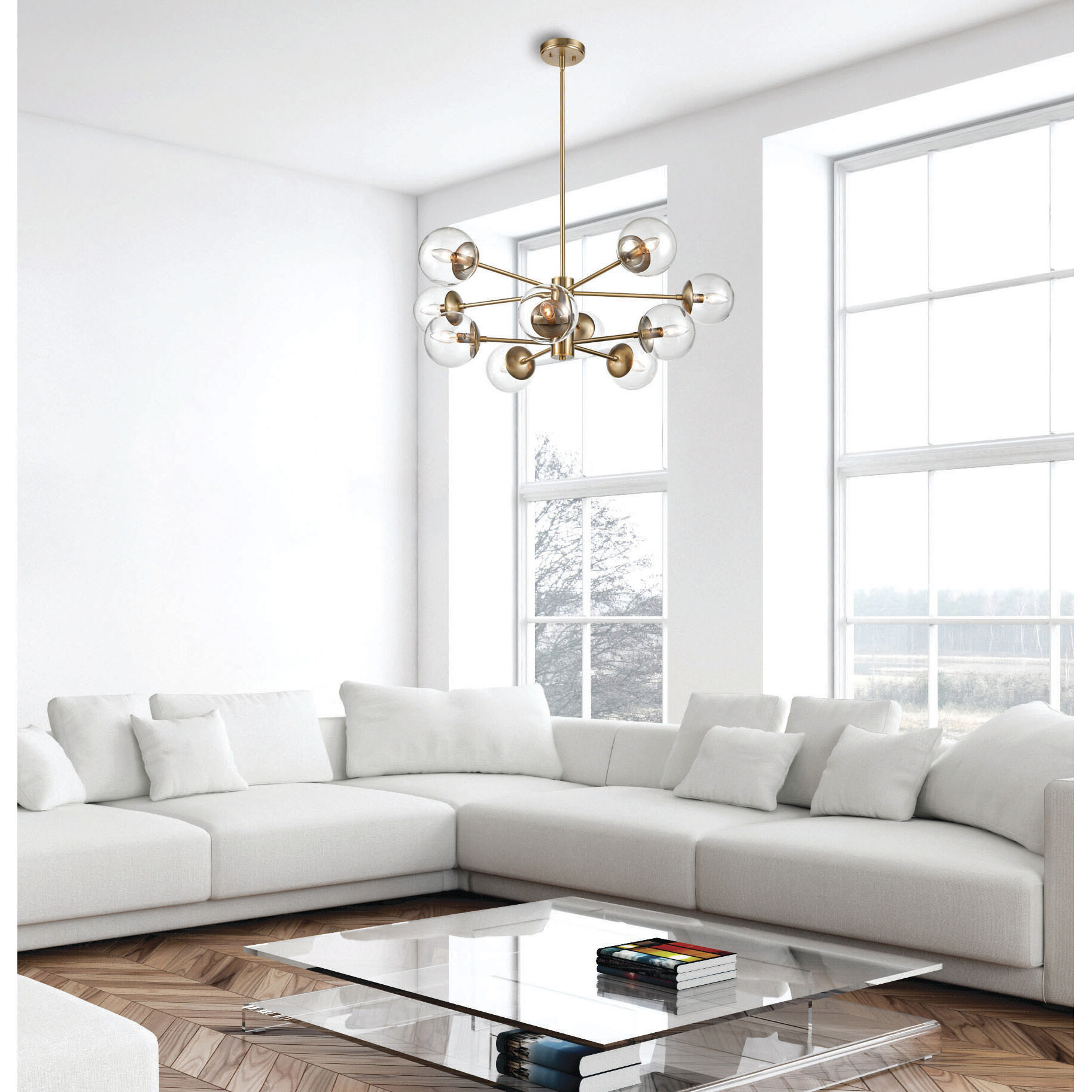 Avell 10 Light 36 inch Modern Gold Chandelier Ceiling Light